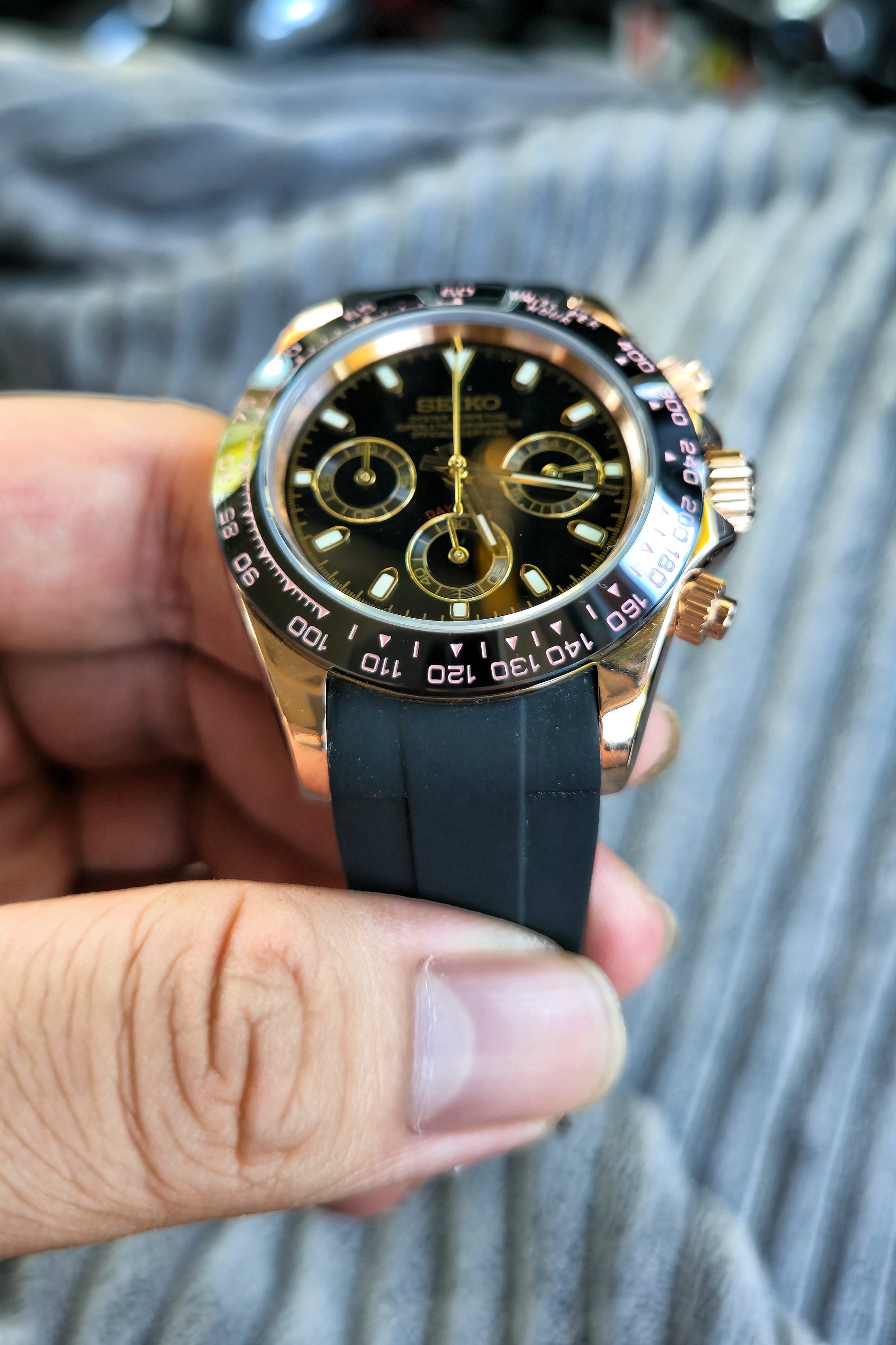 SEIKOMOD Daytona Black and Rosegold 复古玫瑰金