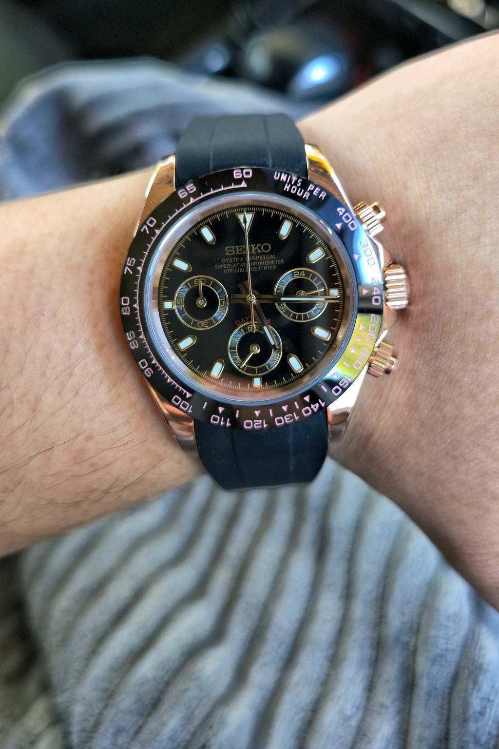 SEIKOMOD Daytona Black and Rosegold 复古玫瑰金