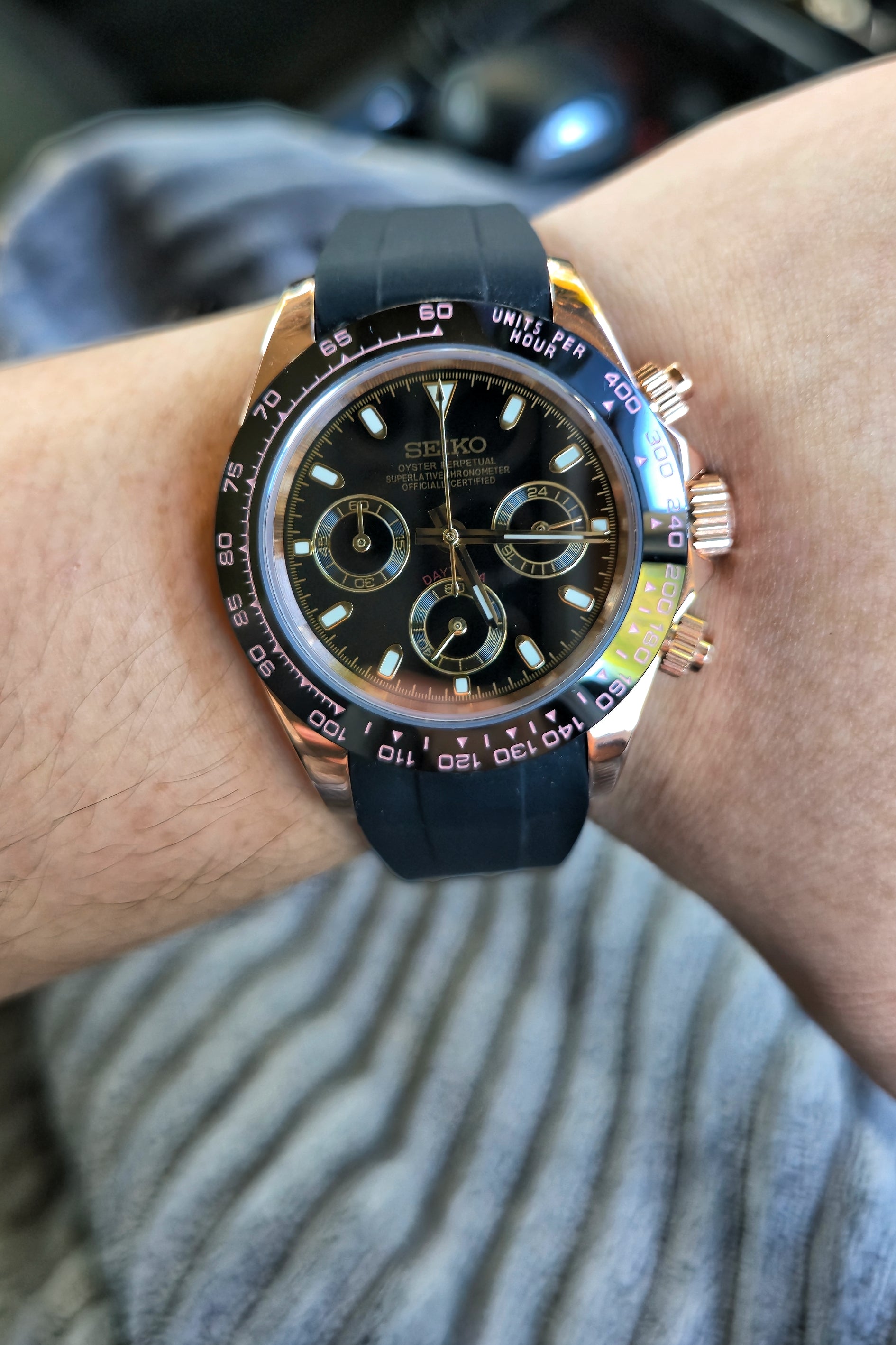 SEIKOMOD Daytona Black and Rosegold 复古玫瑰金