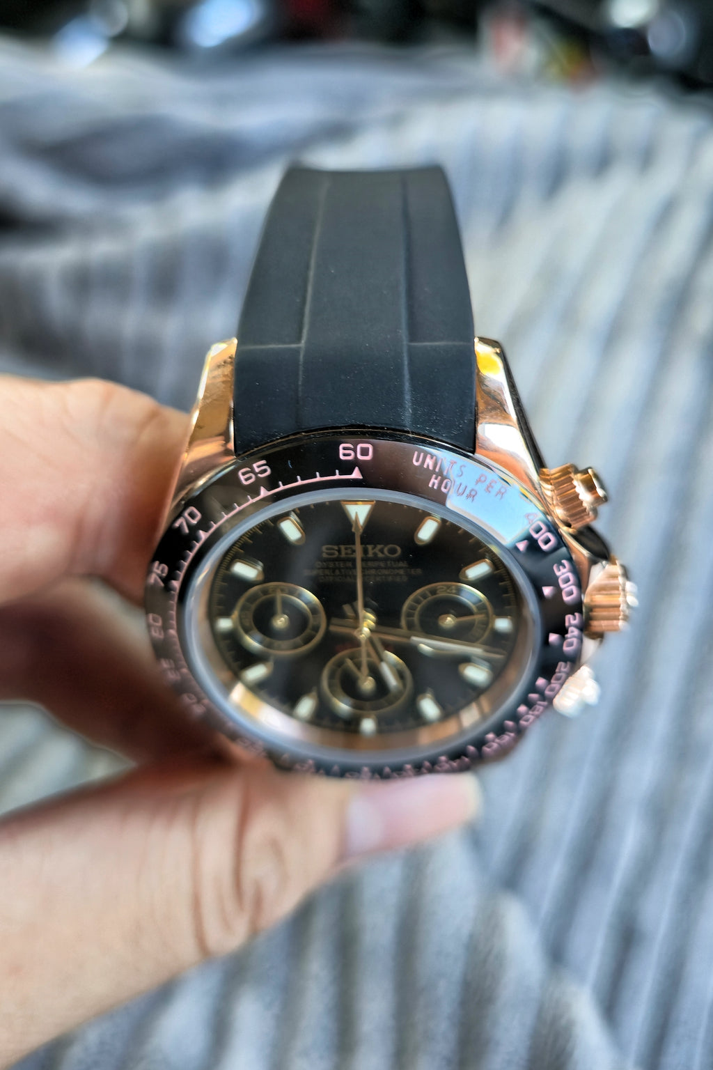 SEIKOMOD Daytona Black and Rosegold 复古玫瑰金
